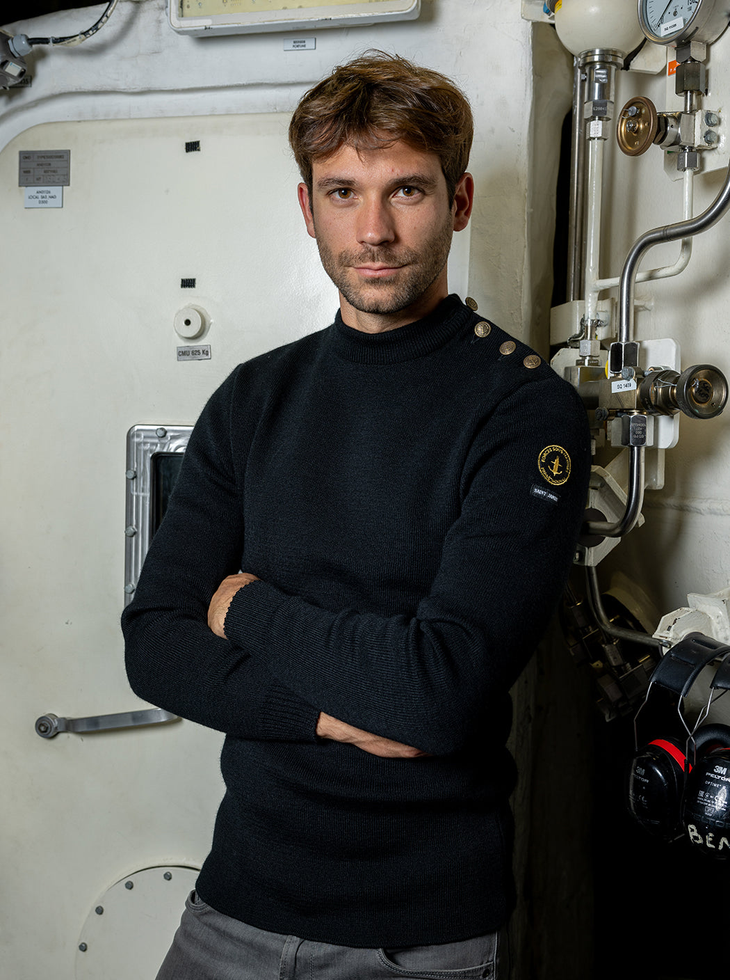 Pull marin uni noir « Compas »