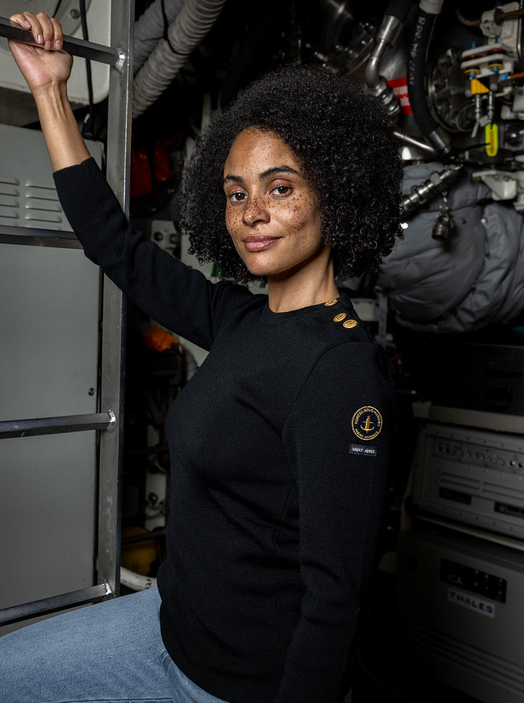 Pull marin uni noir « Astrolabe »