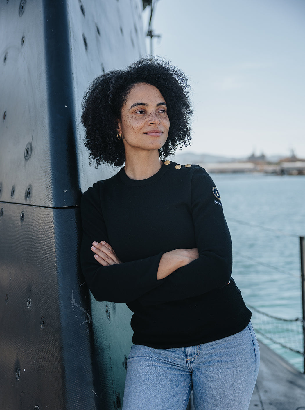 Pull marin uni noir « Astrolabe »