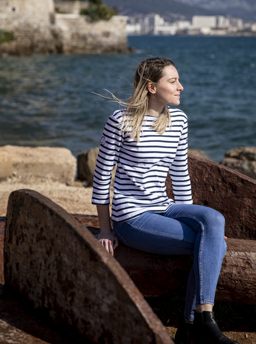 Marinière « Hélice » #couleur_Océan – Blanc