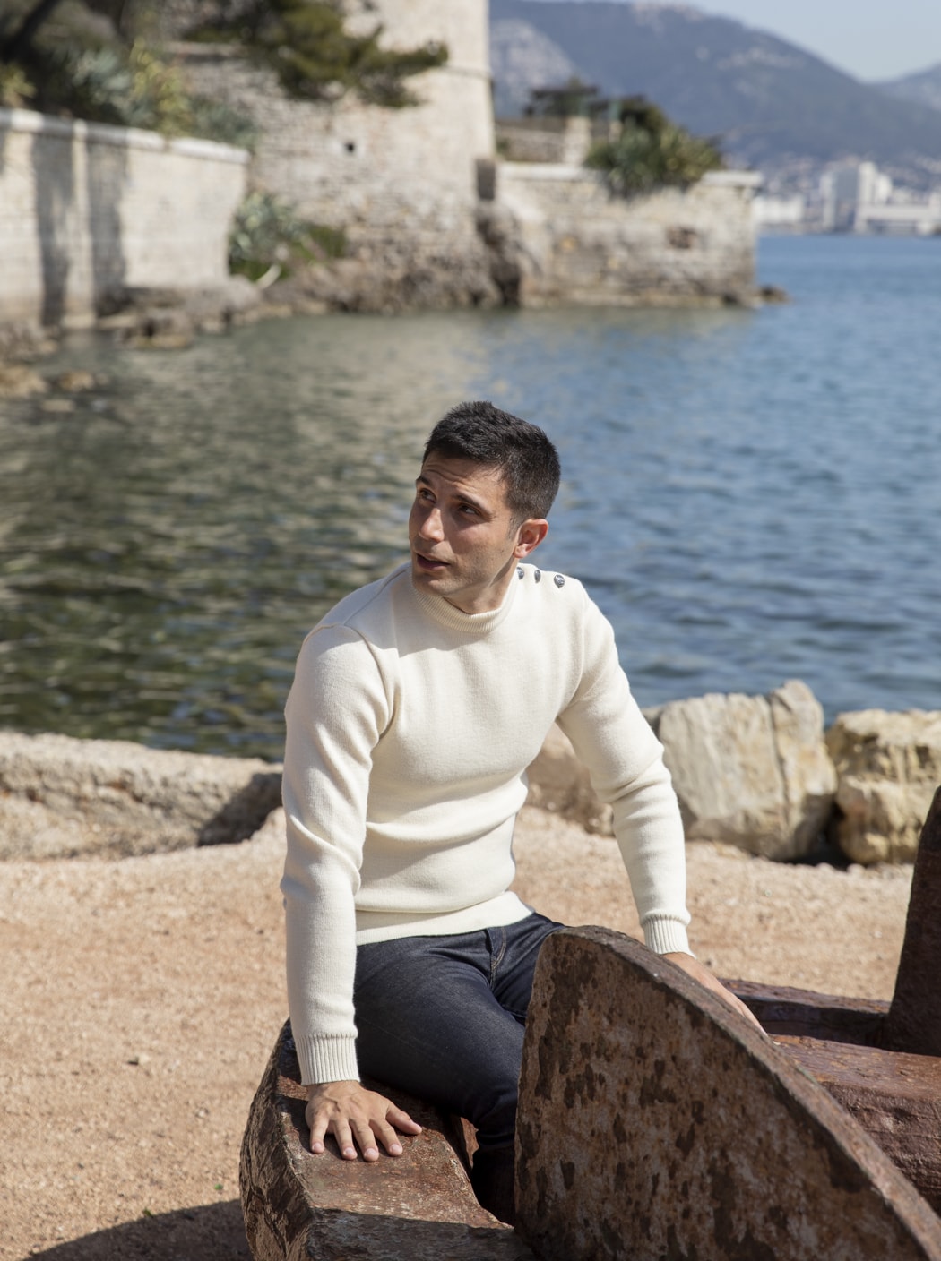 Pull marin uni « Compas » #couleur_Écru