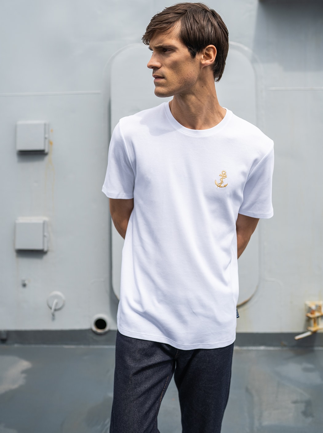 Tee-shirt brodé « Ancre marine » #couleur_Blanc
