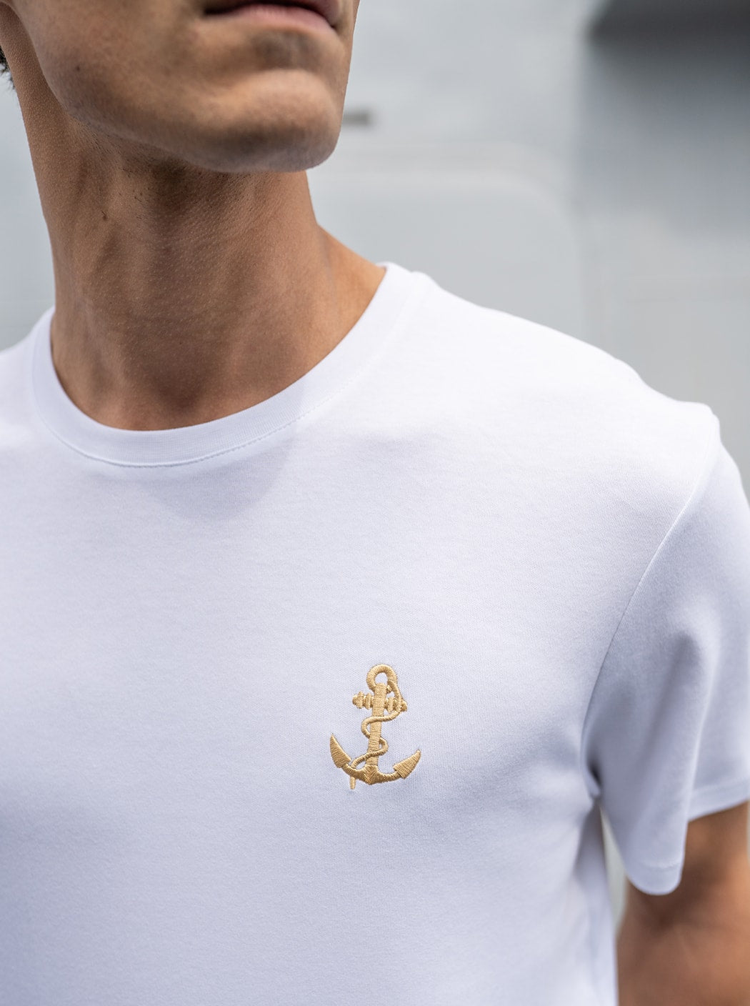 Tee-shirt brodé « Ancre marine » #couleur_Blanc