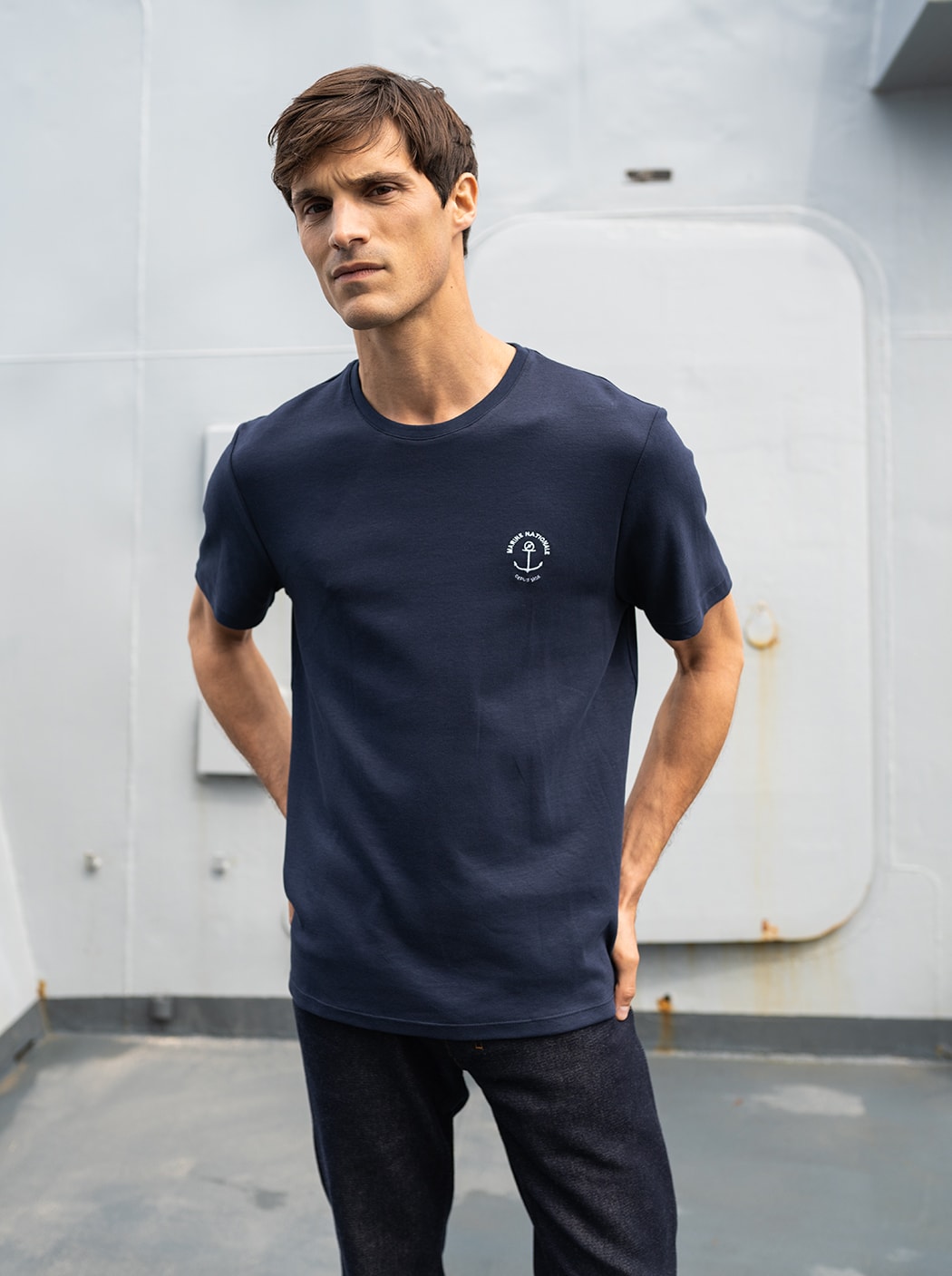 Tee-shirt brodé « Marine nationale » #couleur_Blanc