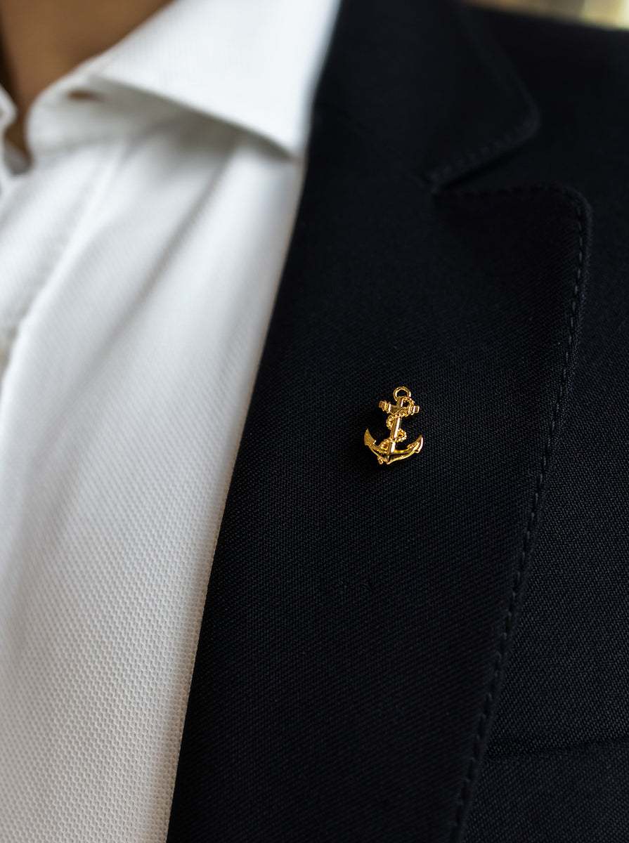 Grande Broche Marine Style Ancre - Plaqué Or Et Strass - Occasion