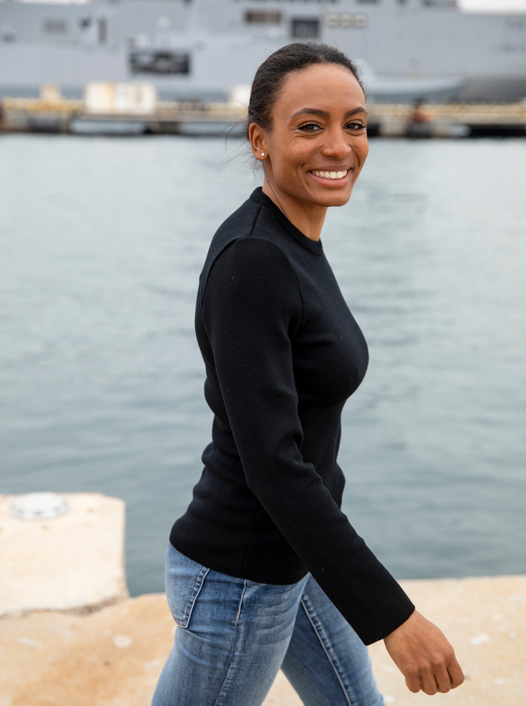 Pull marin uni noir « Astrolabe »