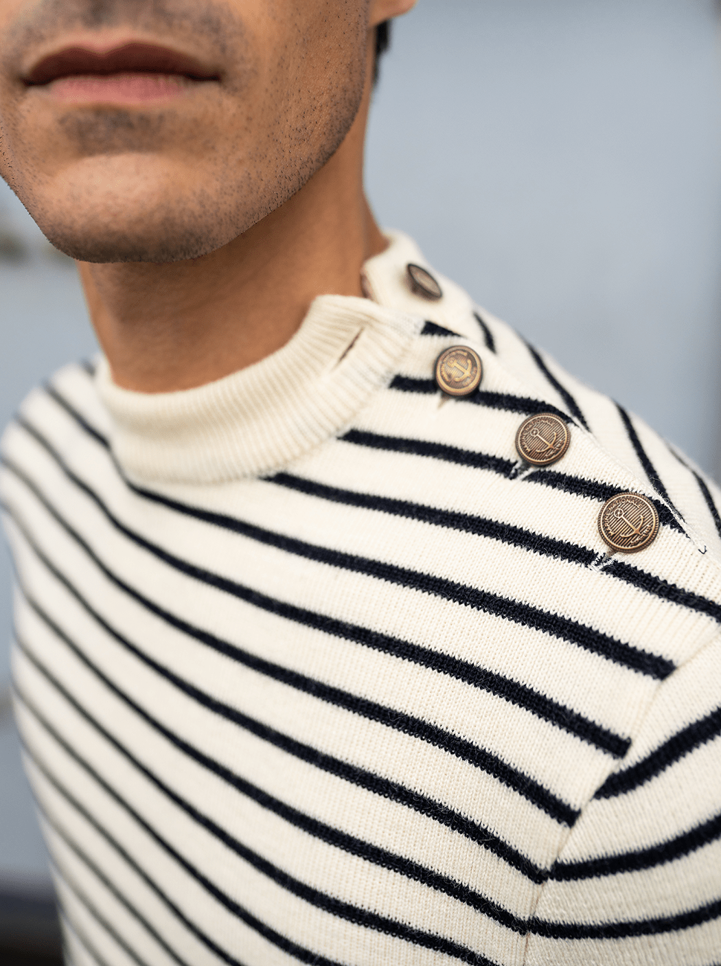 Pull marin rayé « Compas » #couleur_Écru – Marine